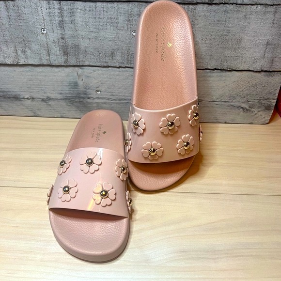 KATE SPADE SPRING FLOWER EMBELLISHED SLIDE SANDAL - Picture 4 of 13